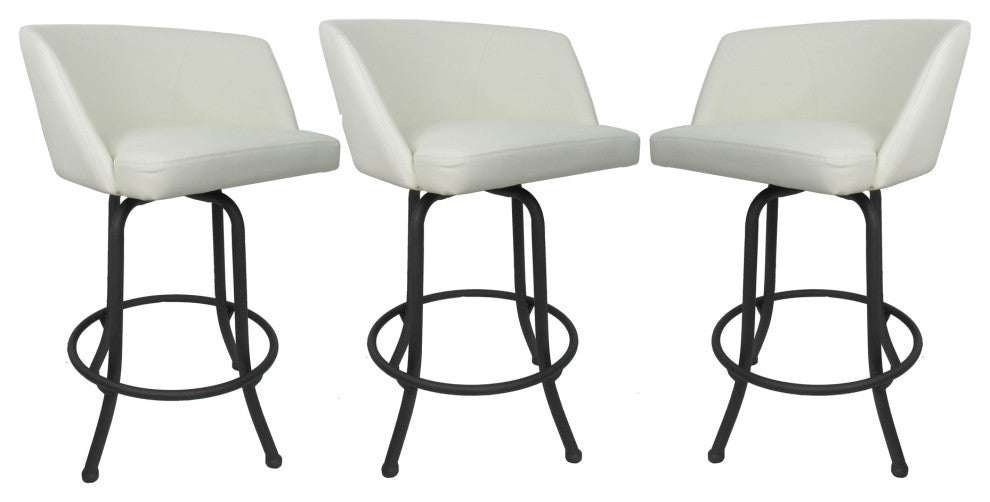 Joey Swivel Metal Stools, Set of 3, White, Gray, 30"