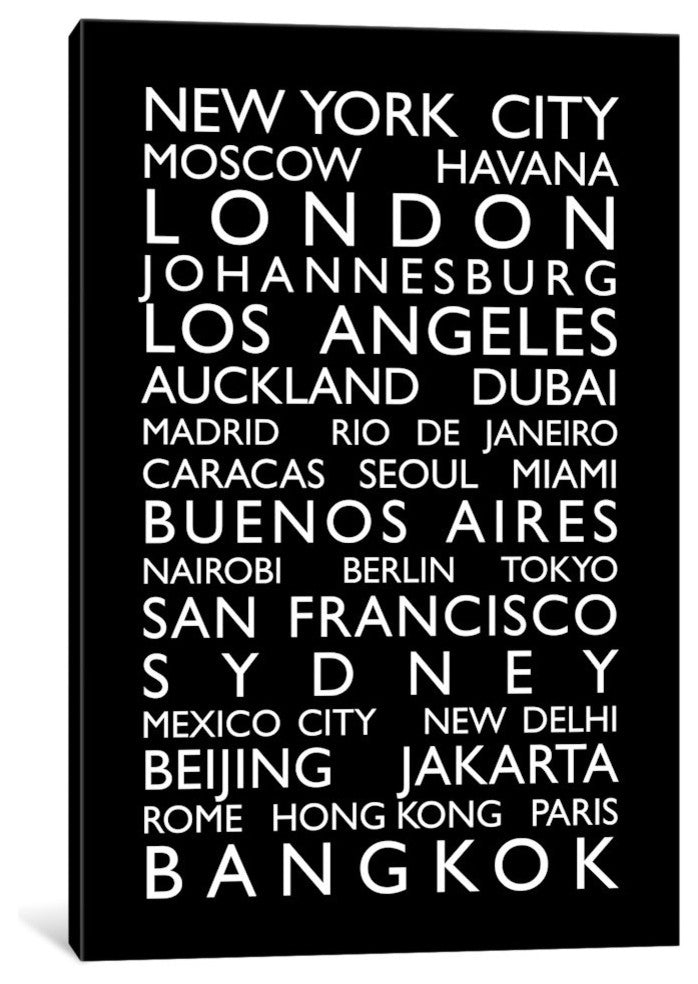"World Cities Bus Roll" Wrapped Canvas Art Print, 18x12x1.5