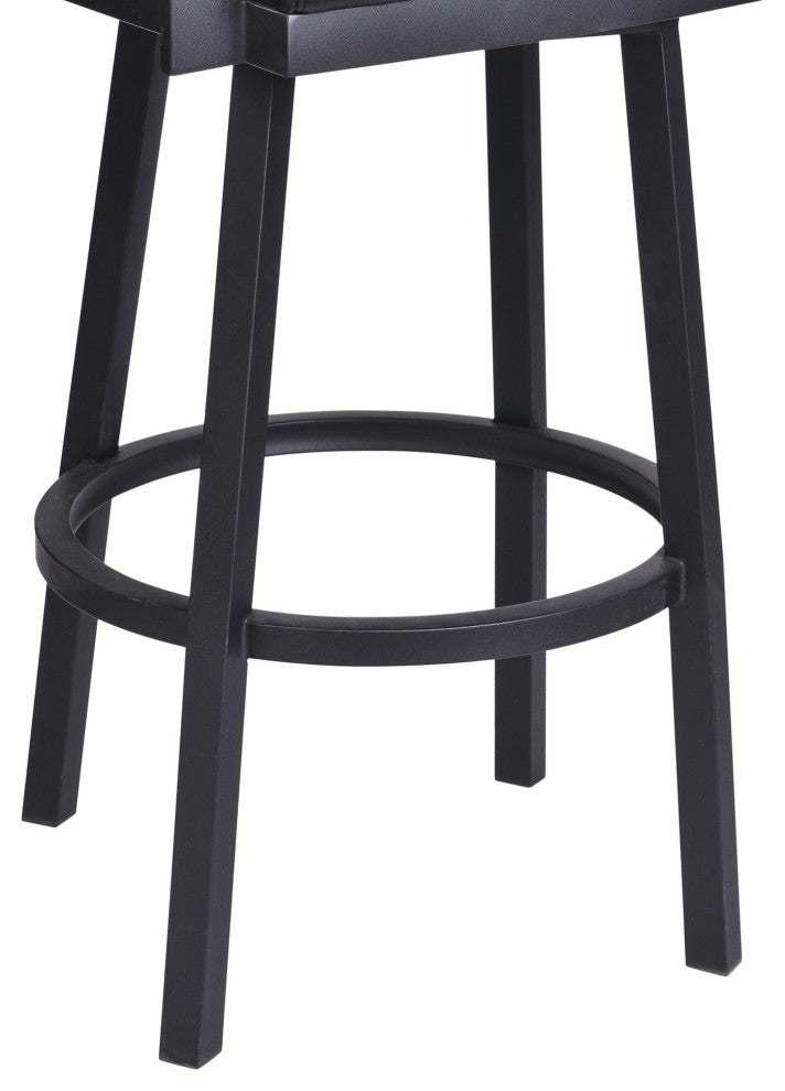 26" Vintage Black on Black Faux Leather Rectangular Swivel Barstool