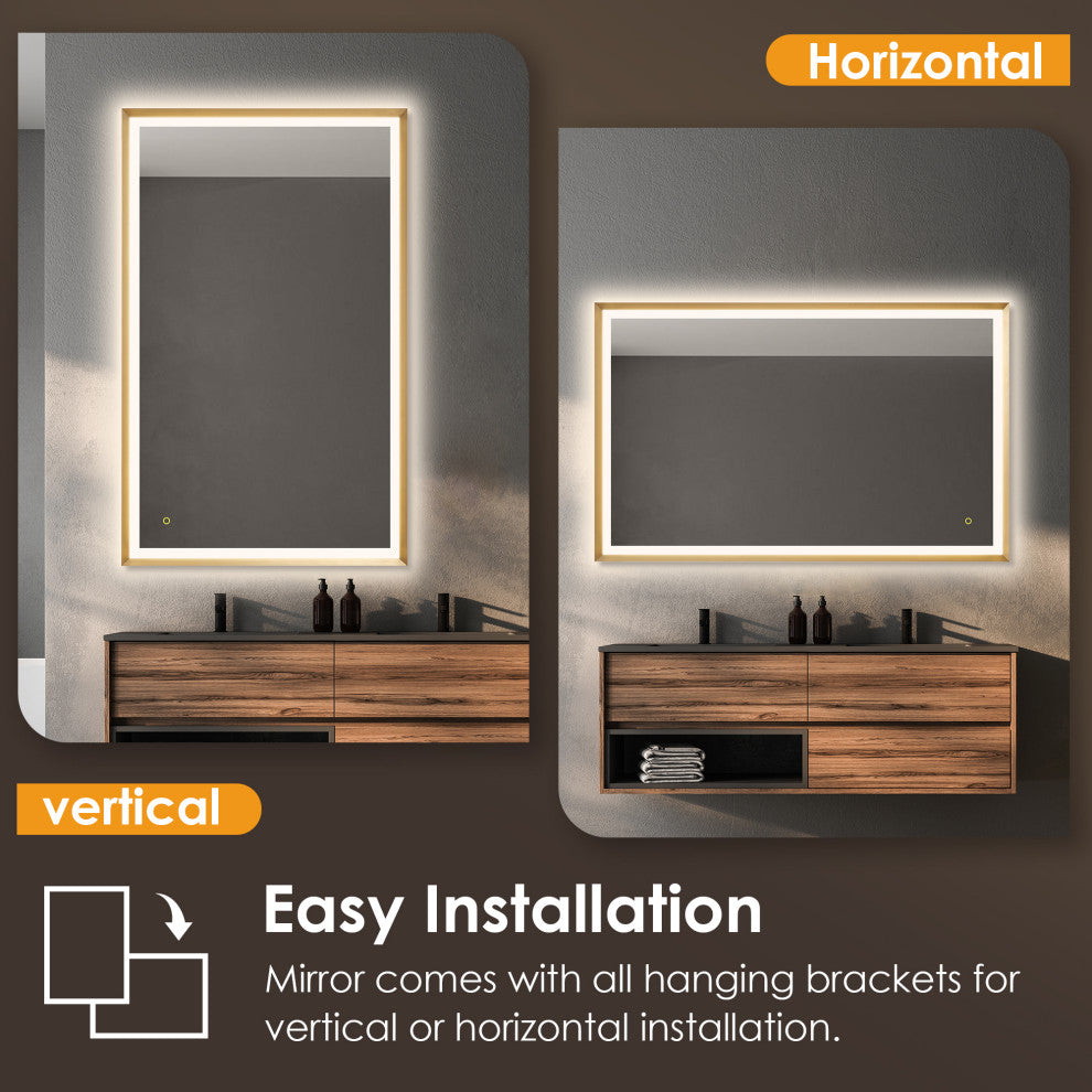 Apollo Anti-Fog Dimmable Vanity, LED Lighted Wall Mirror, Brushed Gold, 48"