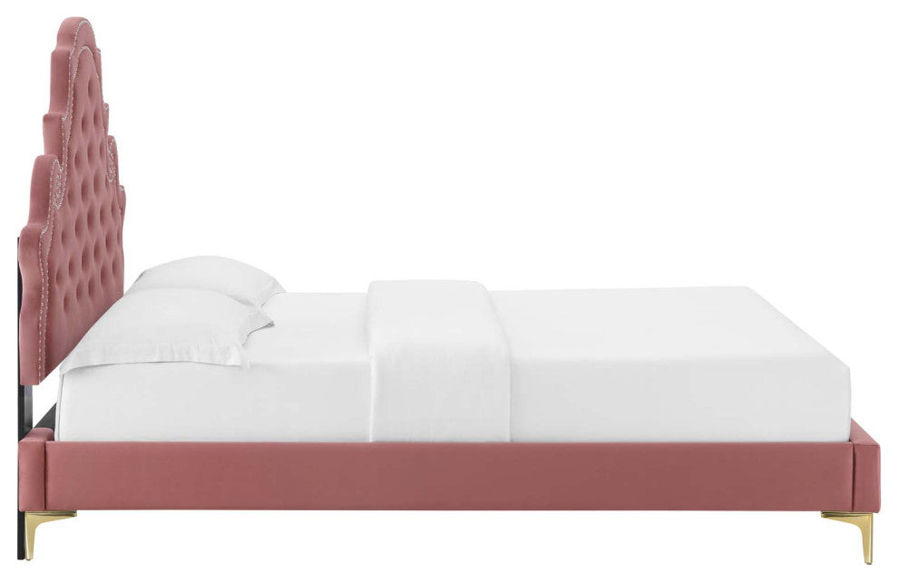 Gwyneth Tufted Performance Velvet King Platform Bed - Dusty Rose