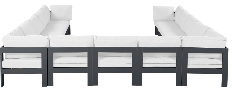 Nizuc Water Resistant Patio U-Shaped Modular Sectional, White, 13-Piece: 9 Armless Chair, 4 Corner Chair, Dark Gray Aluminum Frame