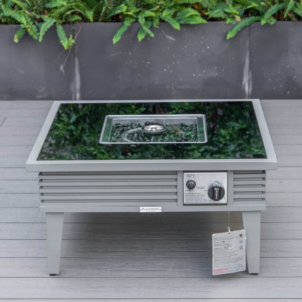 LeisureMod Walbrooke Gray Patio Conversation Set With Fire Pit, Gray
