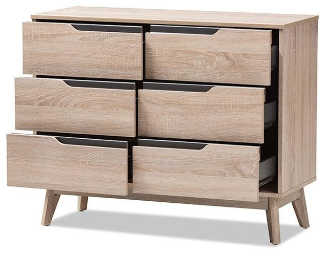 Fella Mid-Century Two-Tone Oak and Gray Wood 6-Drawer Dresser