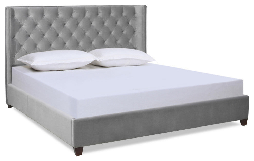 Manhattan Shelter King Platform Bed Frame, Opal Gray Velvet