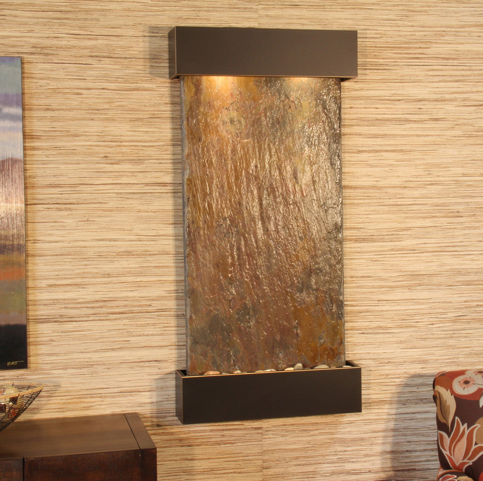 Whispering Creek Water Feature, Natural Multi-Color Slate, Blackened Copper