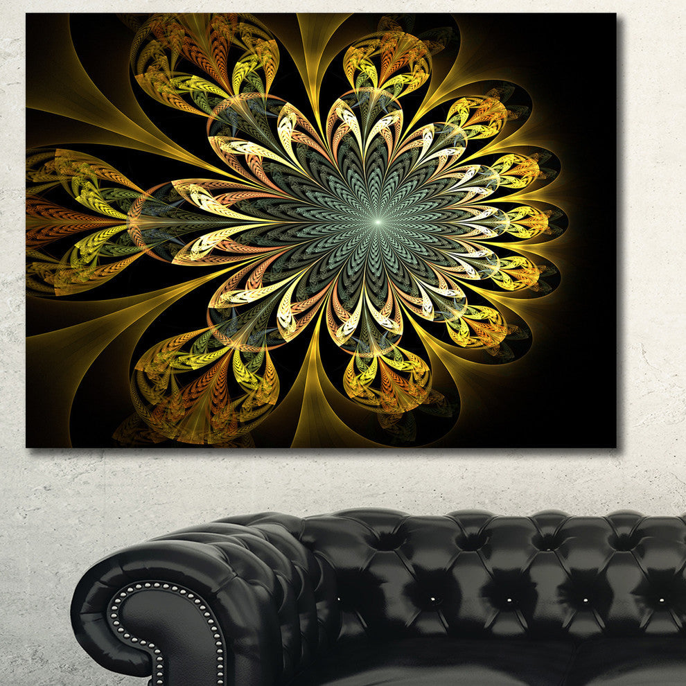 Dark Yellow Digital Flower, Abstract Wall Art Canvas, 40x30