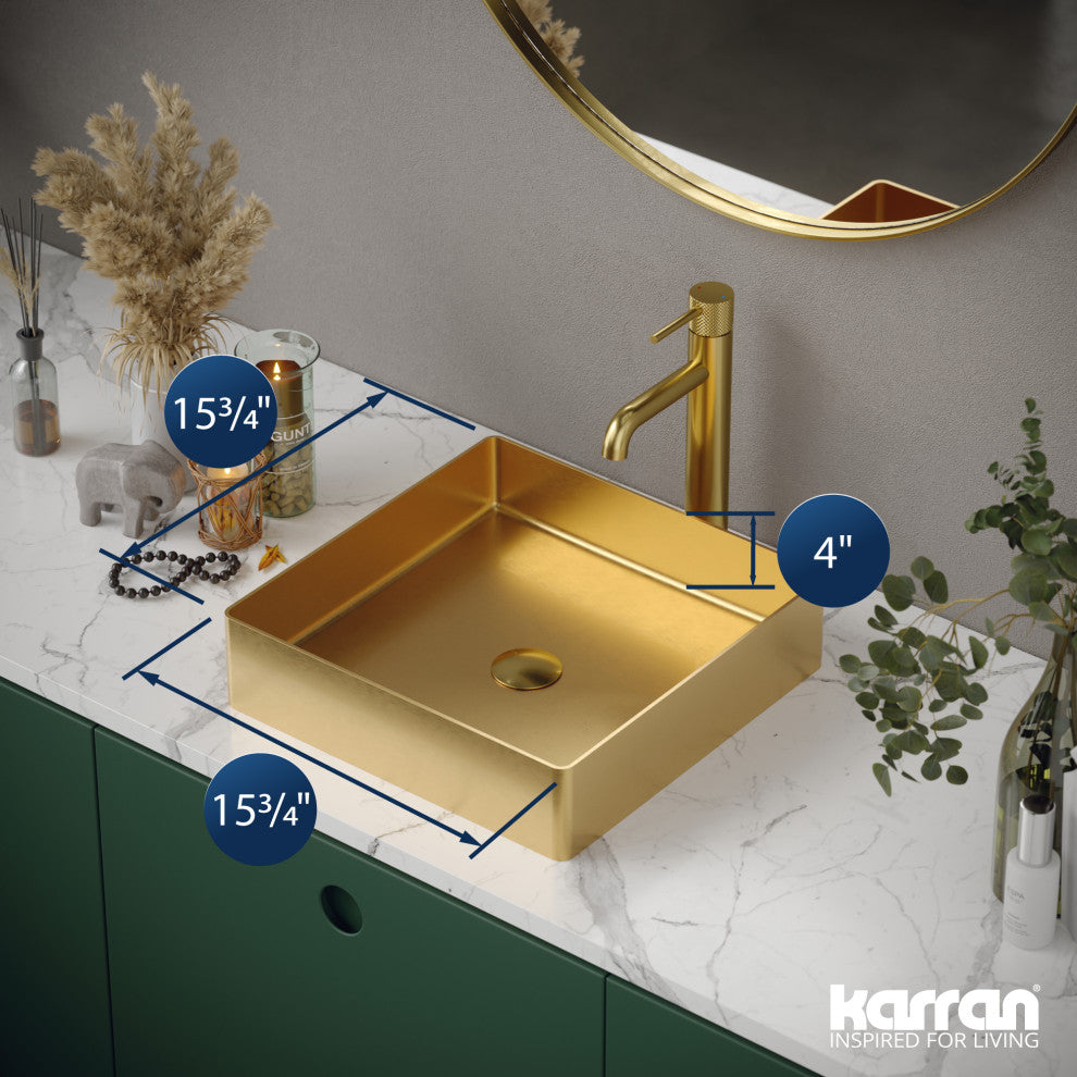 Karran Cinox Stainless Steel Square Vessel Sink, Gold