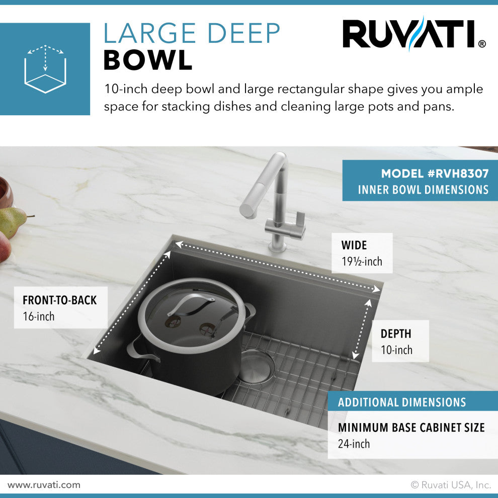 Ruvati RVH8307 21" Stainless Steel Workstation Single Bowl Bar Prep Sink