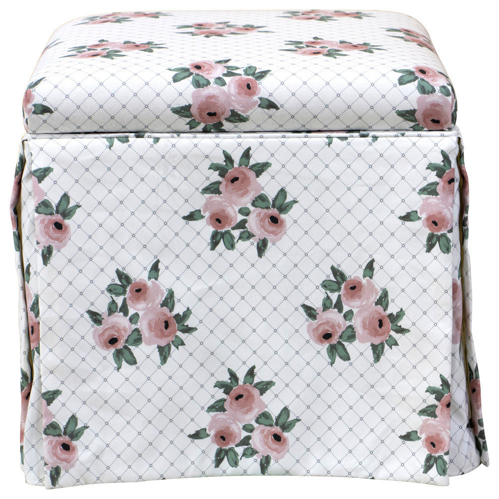 Ivy Skirted Storage Ottoman, Chainlink Rose Blush