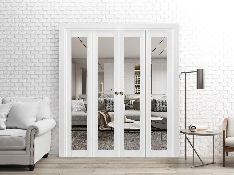 Double Bi-fold Doors | Lucia 2666 White Silk Clear Glass | Sturdy Tracks