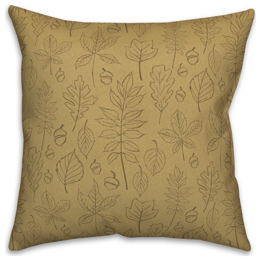 Mustard Yellow Leaf Pattern 18x18 Spun Poly Pillow