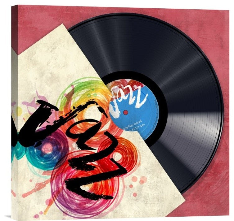 "Vinyl Club, Jazz" Stretched Canvas Giclee by Steven Hill, 18"x18"