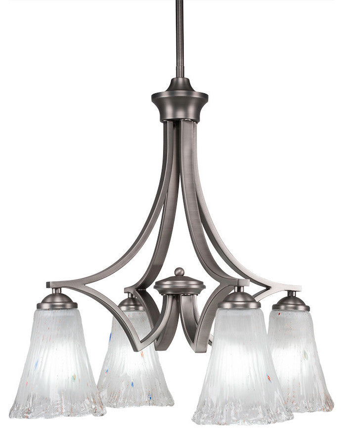 Zilo 4 Light Chandelier, Graphite Finish With 5.5" Fluted Frosted Crystal Glass