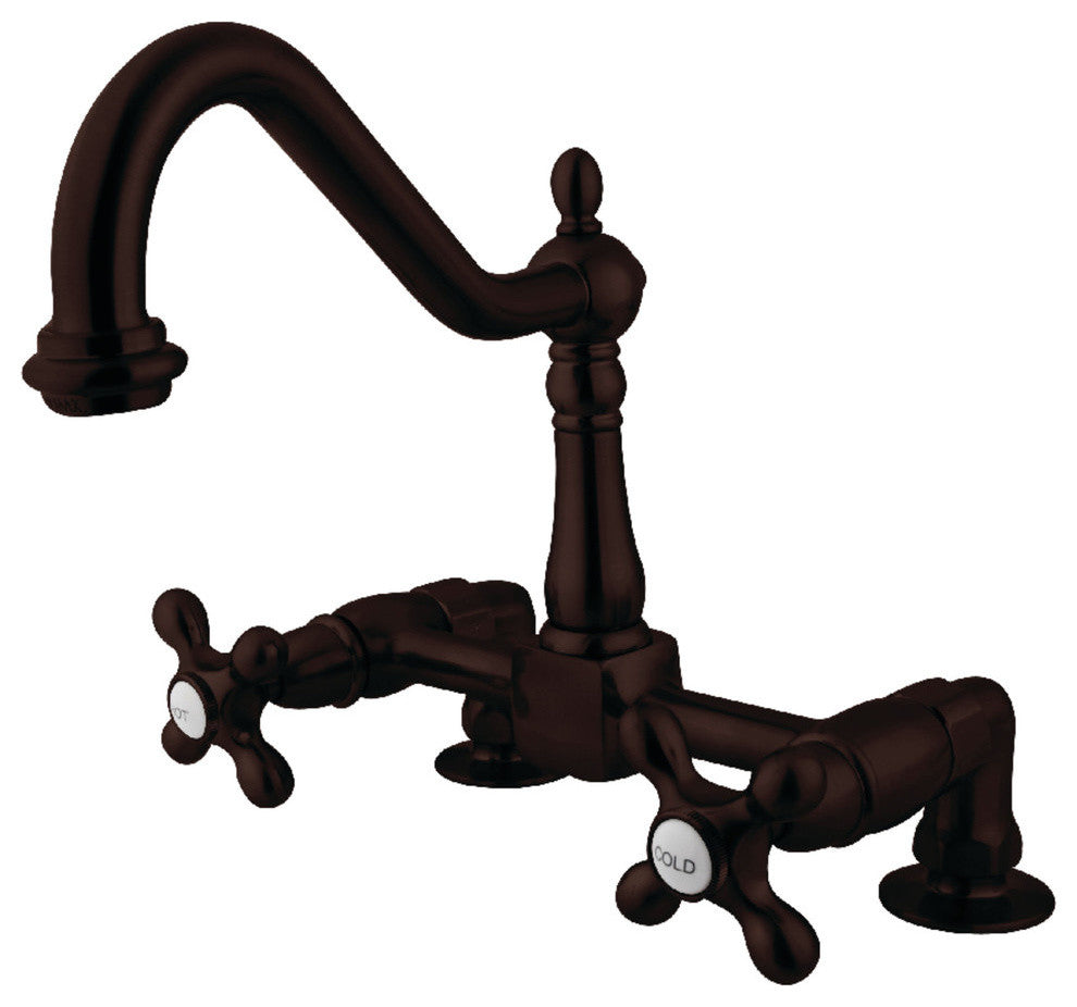 Kingston Brass Two-Handle Bridge Kitchen Faucet, Oil Rubbed Bronze