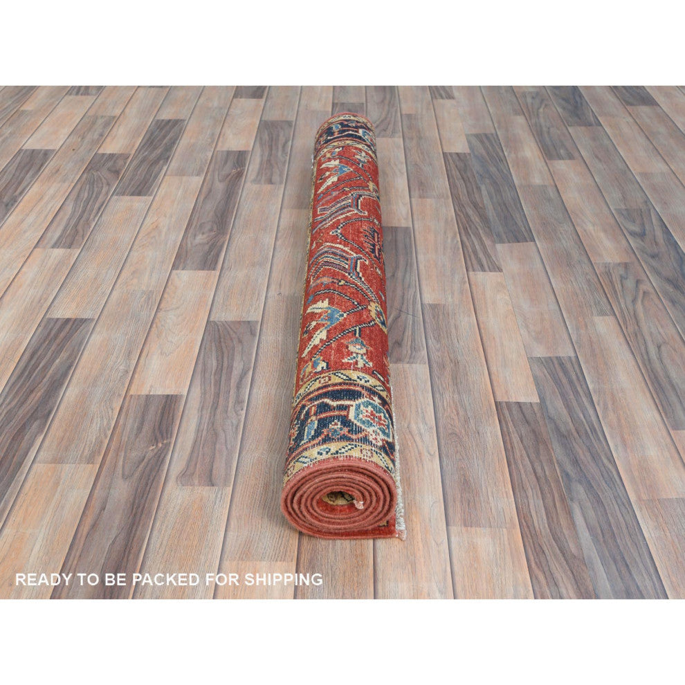 Fire Brick Afghan Peshawar Heriz Wool Hand Knotted Oriental Rug, 3'10"x6'