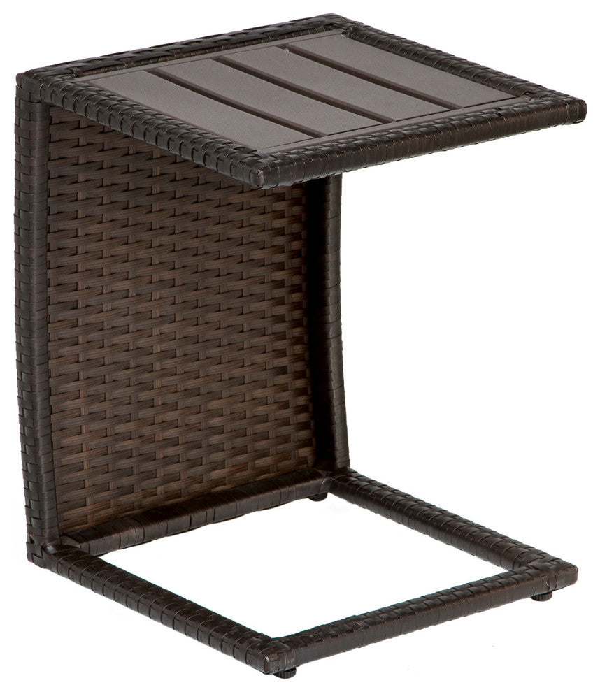 Belle Curved Chaise Set of 2 Wicker Patio Furniture, Side Table Grey