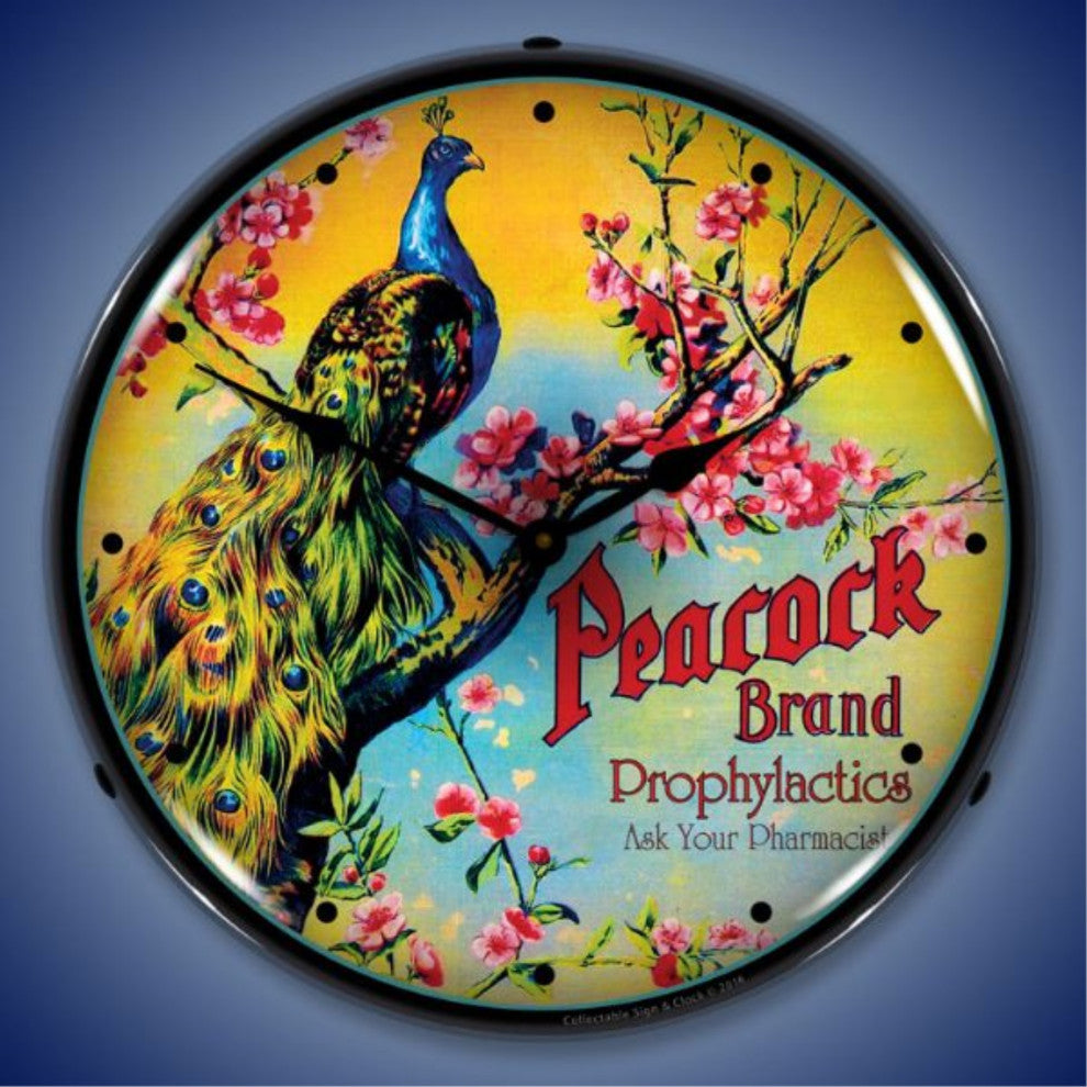 1603640 Peacock Clock