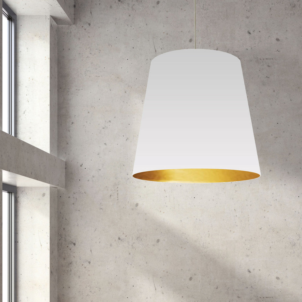 Odette 1-Light Oversized Drum Pendant, White on Gold
