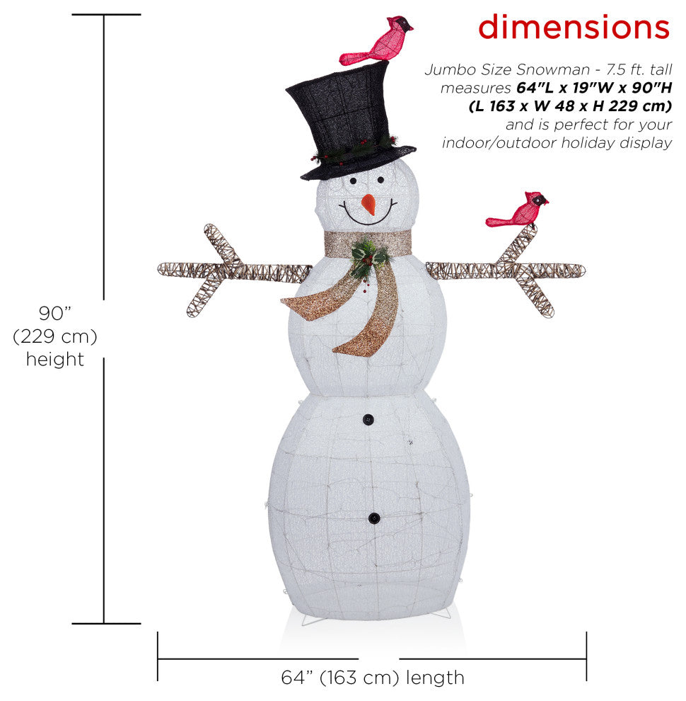 7.5 Feet Tall White Mesh Snowman with LED Lights