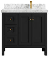 Nashville 36" Right Offset Bath Vanity, Black 2" Carrara Marble
