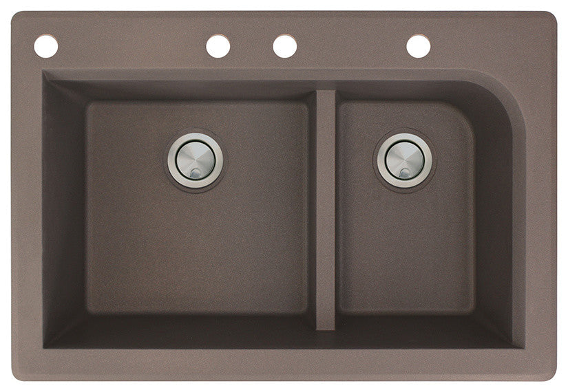 Radius 33" silQ Granite Double Bowl Kitchen Sink with 4 Holes in Espresso