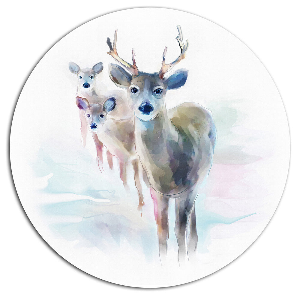 Beautiful Deer With Big Horns, Modern Animal Round Metal Wall Art, 38"