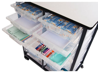 Mobile Storage Unit Double Row with Large and Small Clear Bins