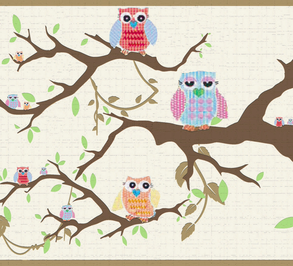 Owls on the Tree Peel and Stick Wallpaper Border 15'x7"