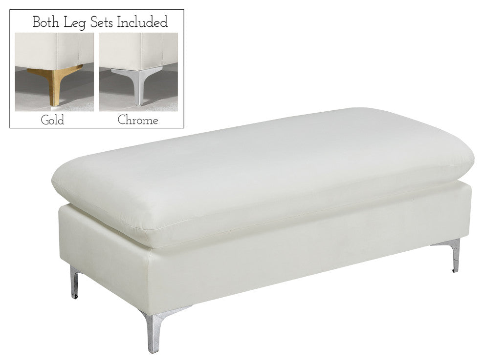 Naomi Velvet Upholstered Ottoman, Cream