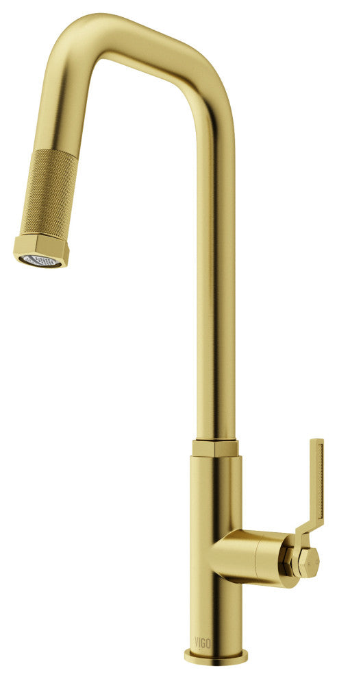 VIGO Hart Angular 18" H Single Handle Pull-Down Kitchen Faucet, Matte Brushed Gold, Without Extras