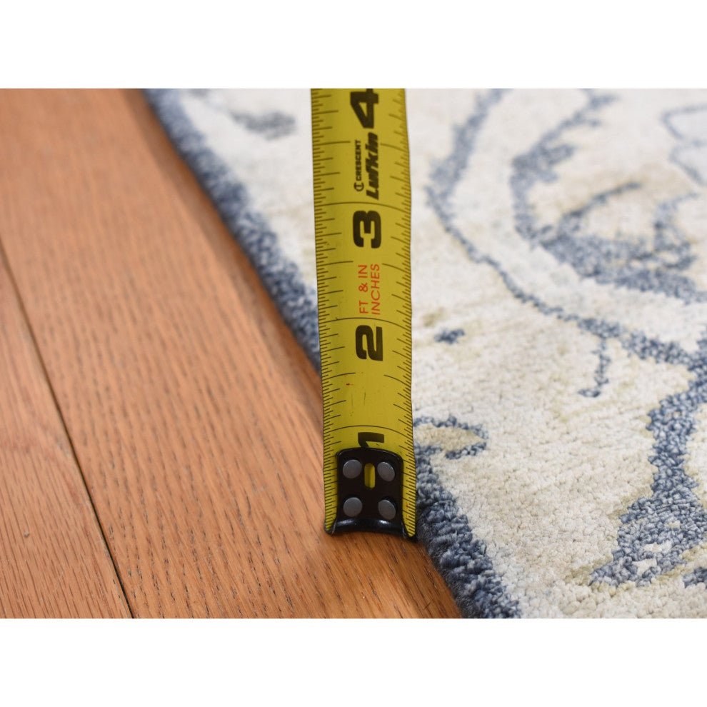 Thunder Gray Hunting Design Silk With Wool Hand Knotted Oriental Rug 4'x6'3"