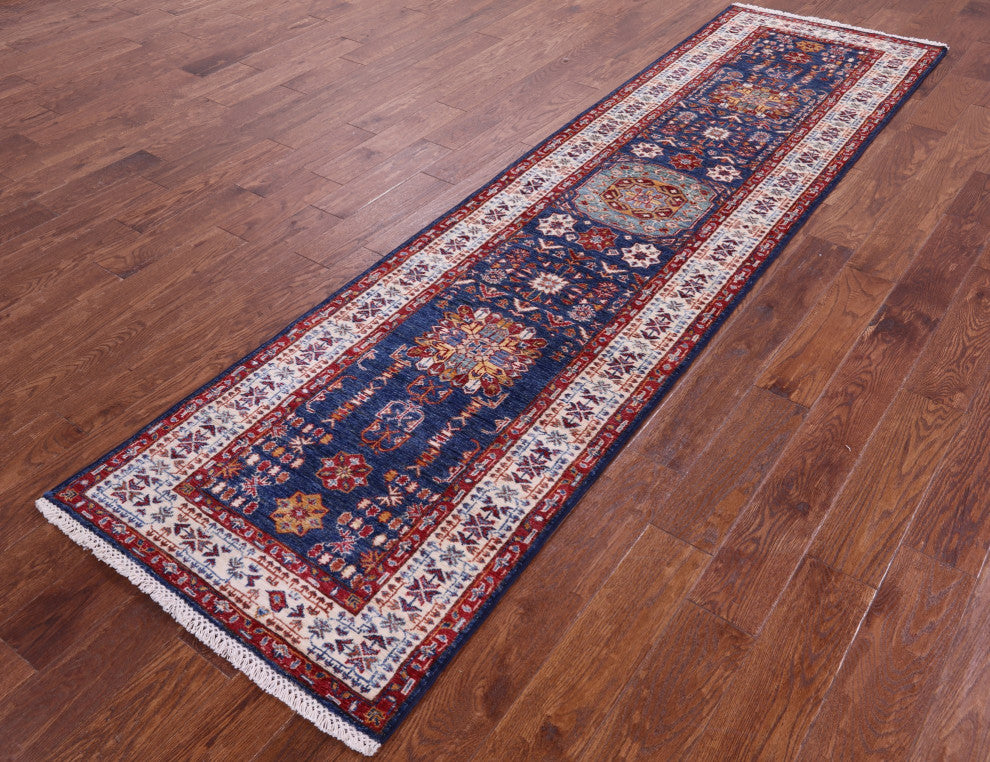 Runner Super Kazak Geometric Hand Knotted Rug 2' 8" X 10' 1" Q11230