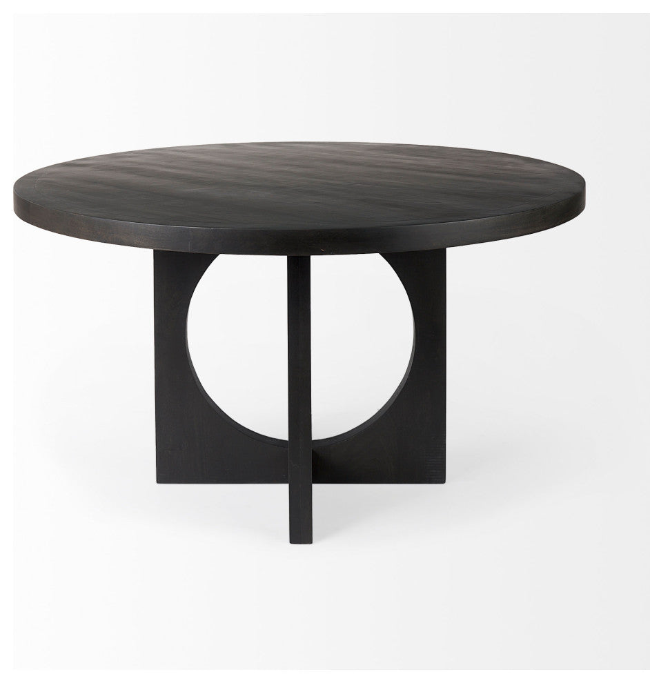 Liesl Dark Brown Solid Wood 54" Round  Dining Table, Black
