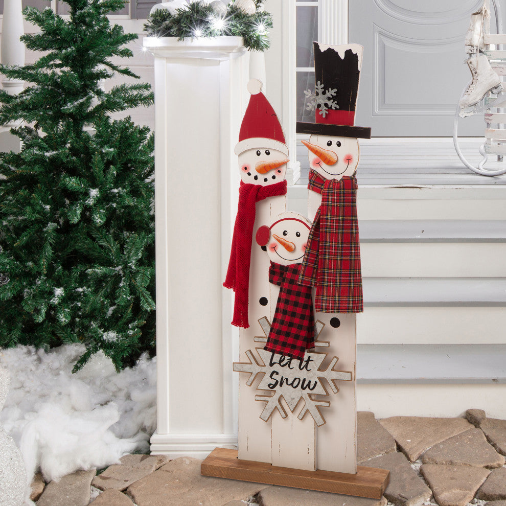 35.43"H Wooden Snowman Family Porch Decor