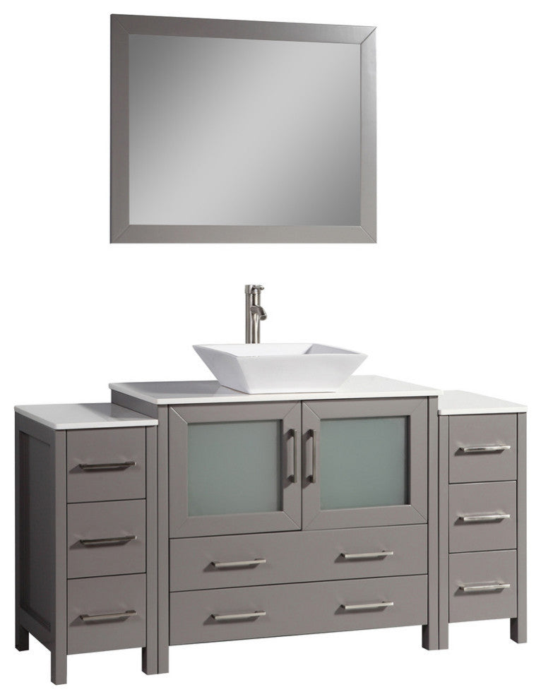 Vanity Art Vanity Set With Vessel Sink, Gray, 60", Standard Mirror