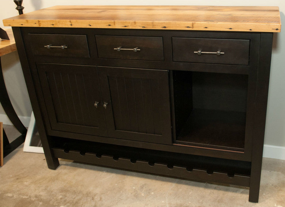 Wine Buffet Cabinet, 20x60, Reclaimed Top, Brown Maple Wood