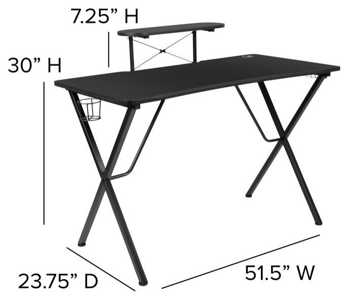 Modern Gaming Desk With Comfortable Chair, Raised Shelf & Cup Holder, White
