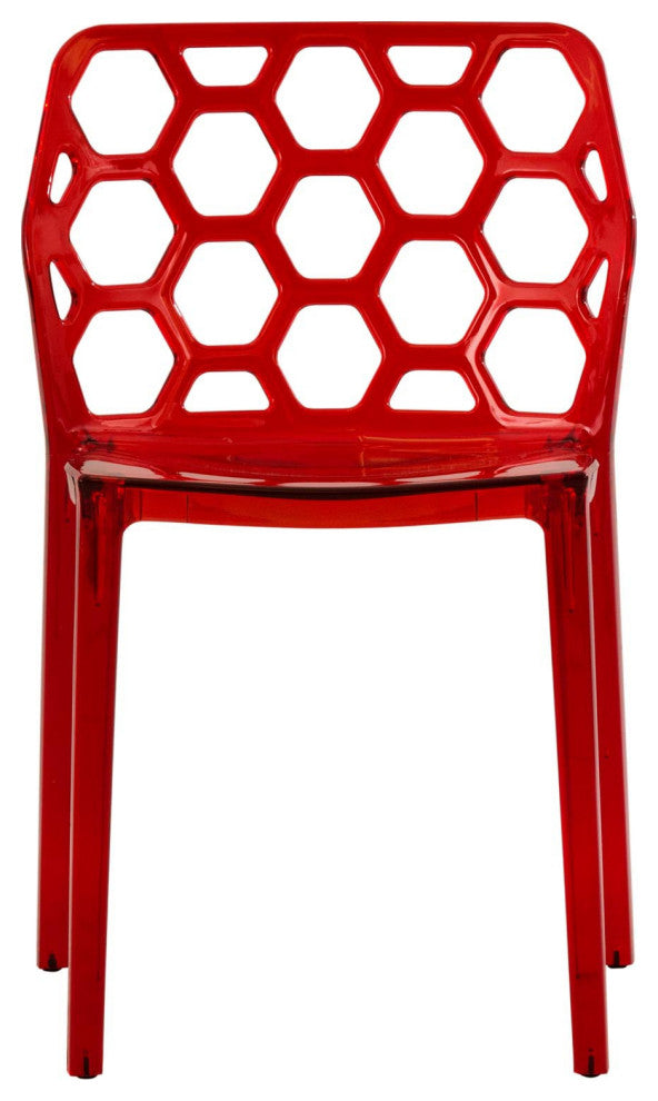 Dynamic Honeycomb Stackable Dining Chair Set of 2 - Transparent Red