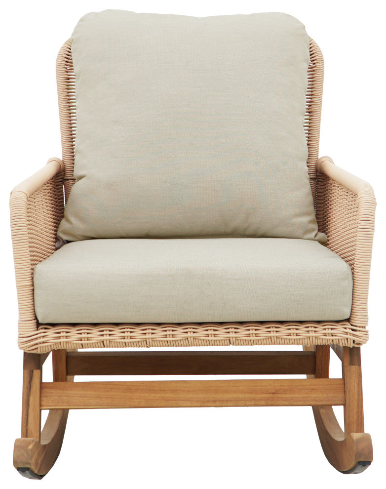 GDF Studio Outdoor PE Rattan Rocking Chair With Cushions, Beige/Natural, Single