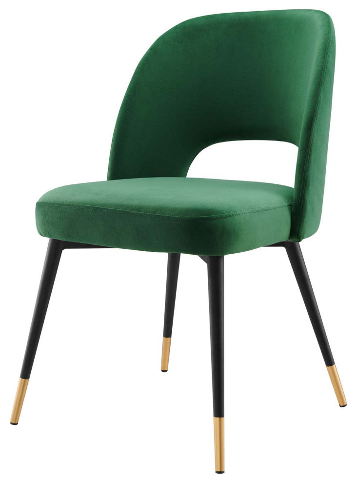 Side Dining Chair, Set of 2, Velvet, Green, Cafe Bistro Restaurant Hospitality