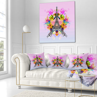 Bright Paris Eiffel Towercartoon Abstract Throw Pillow, 16"x16"