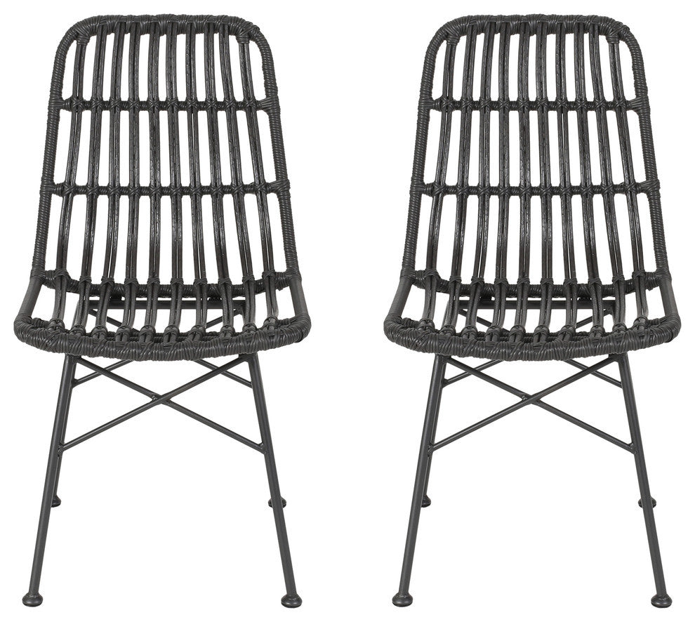 Silverdew Indoor Wicker Dining Chairs, Set of 2, Gray, Black