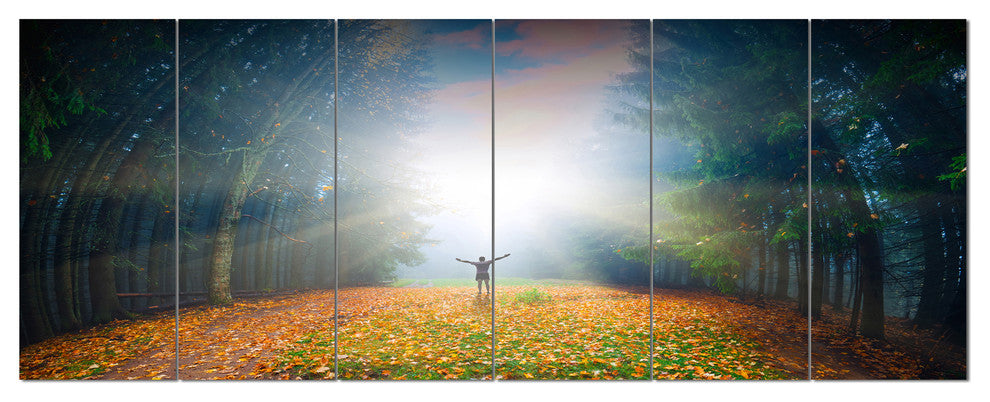 Men and Bright Sunlight Panorama, Landscape Canvas Art Print, 70"x28", 6 Panels