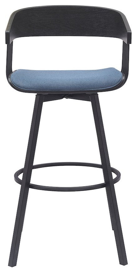 Athena Upholstered Wood Swivel Bar or Counter Stool with Black Metal