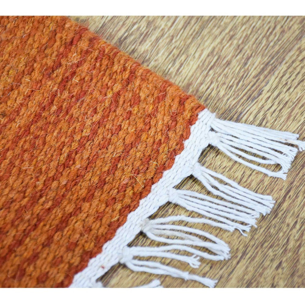 HAND WOVEN FLAT WEAVE KILIM WOOL ECO-FRIENDLY AREA RUGS-Solid,Dark Orange
