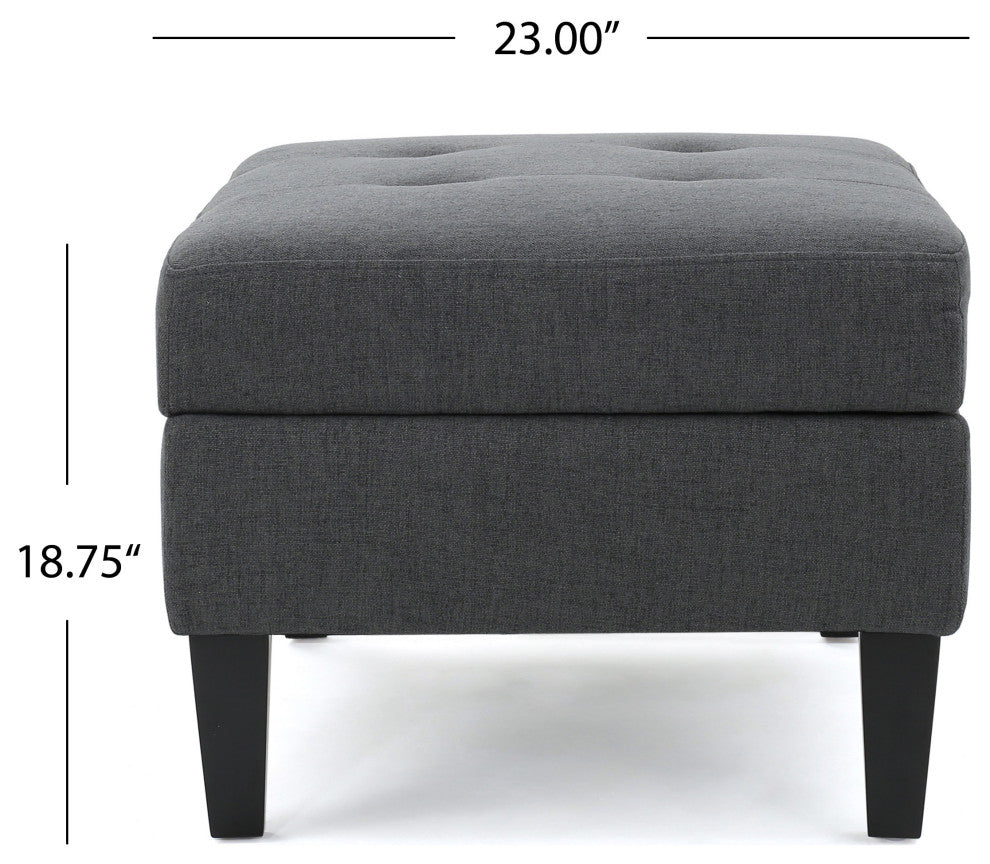 GDF Studio Carolina Tufted Cover Fabric Storage Ottoman, Dark Gray
