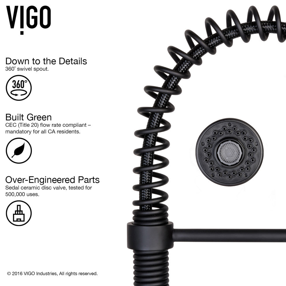VIGO Edison 19" H Single Handle Pull-Down Sprayer Kitchen Faucet, Matte Black, No Sensor, With Soap Dispenser