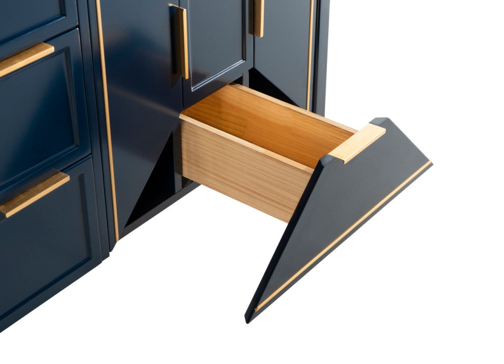 Vetro 60" Vanity With Quartz Counter Top, Gloss White, Navy Blue