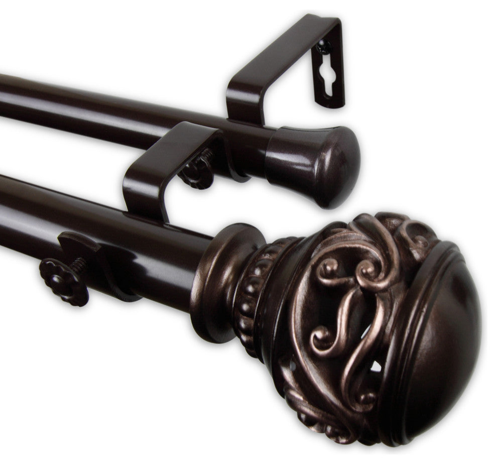 Claudia 1" Double Curtain Rod, Black, Bronze, 28"-48"
